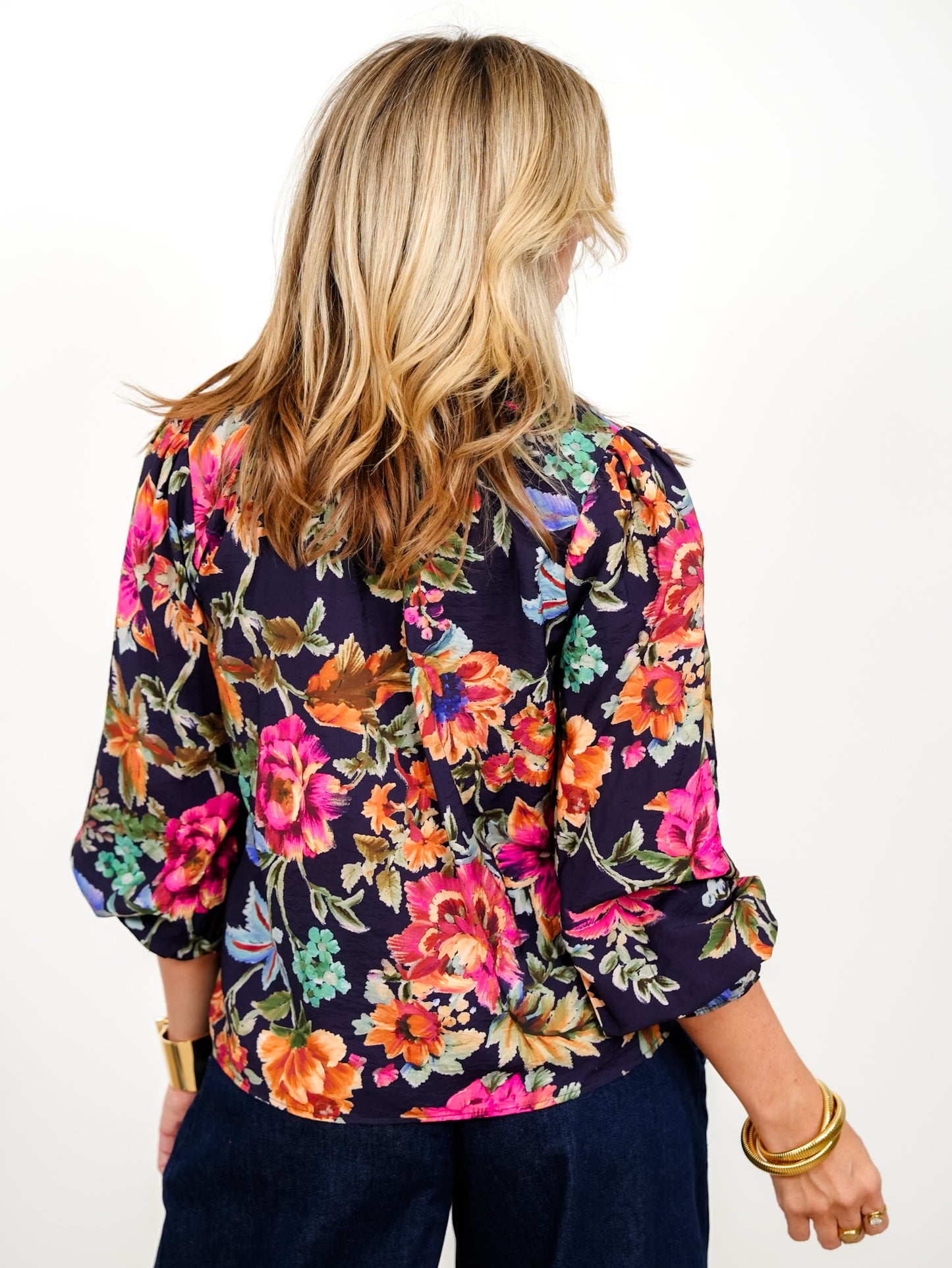 Plus/Reg Floral Print Long Sleeve Button Down Top