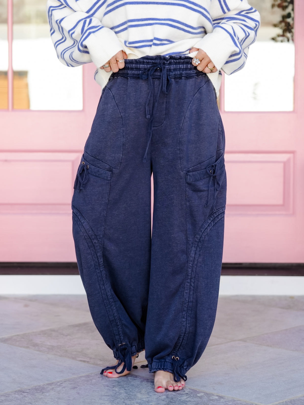 Mineral Wash Terry Elastic Waist Balloon Pants - Freckled Poppy