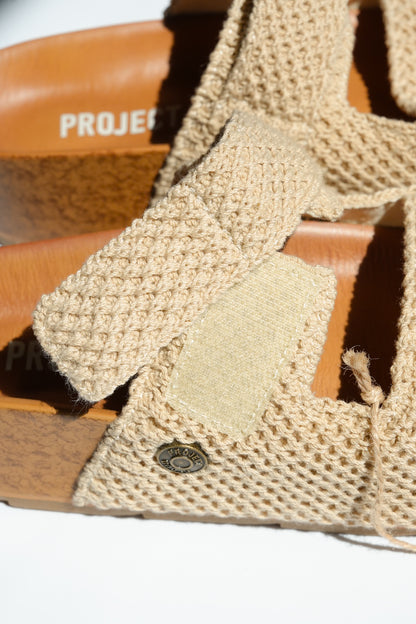 Natural Crochet Cork Platform Sandal