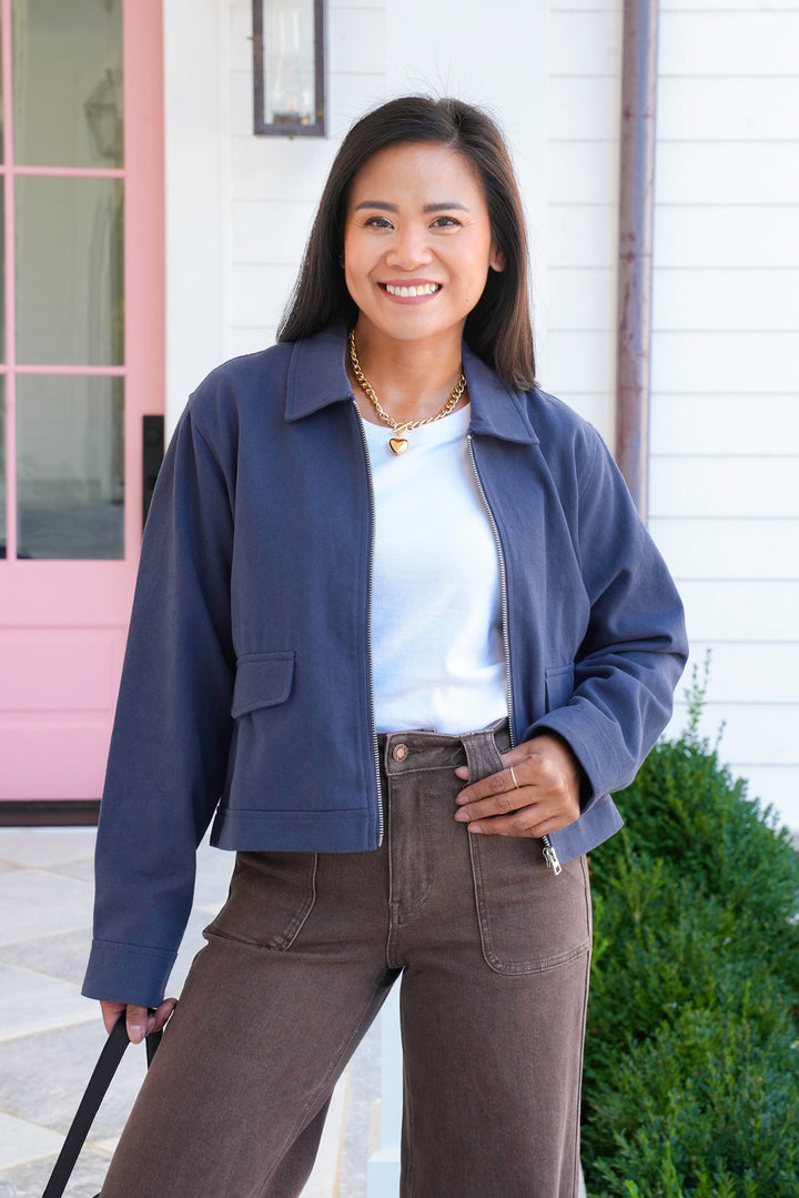 Long Sleeve Cropped Zip Up Jacket