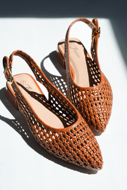 Woven Vegan Leather Mesh Slingback Heel
