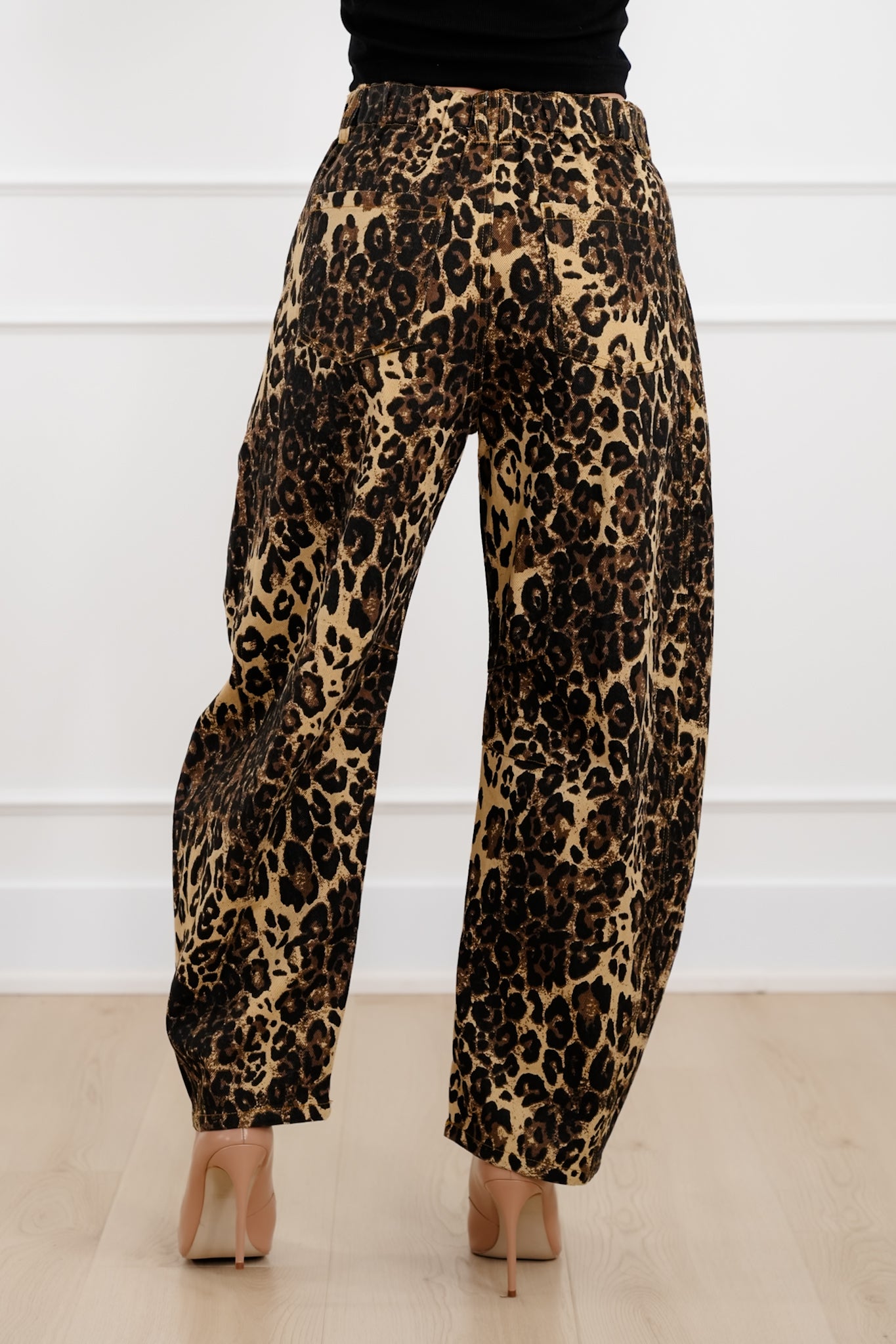 Plus/ Reg Brown Leopard Print Barrel Jeans