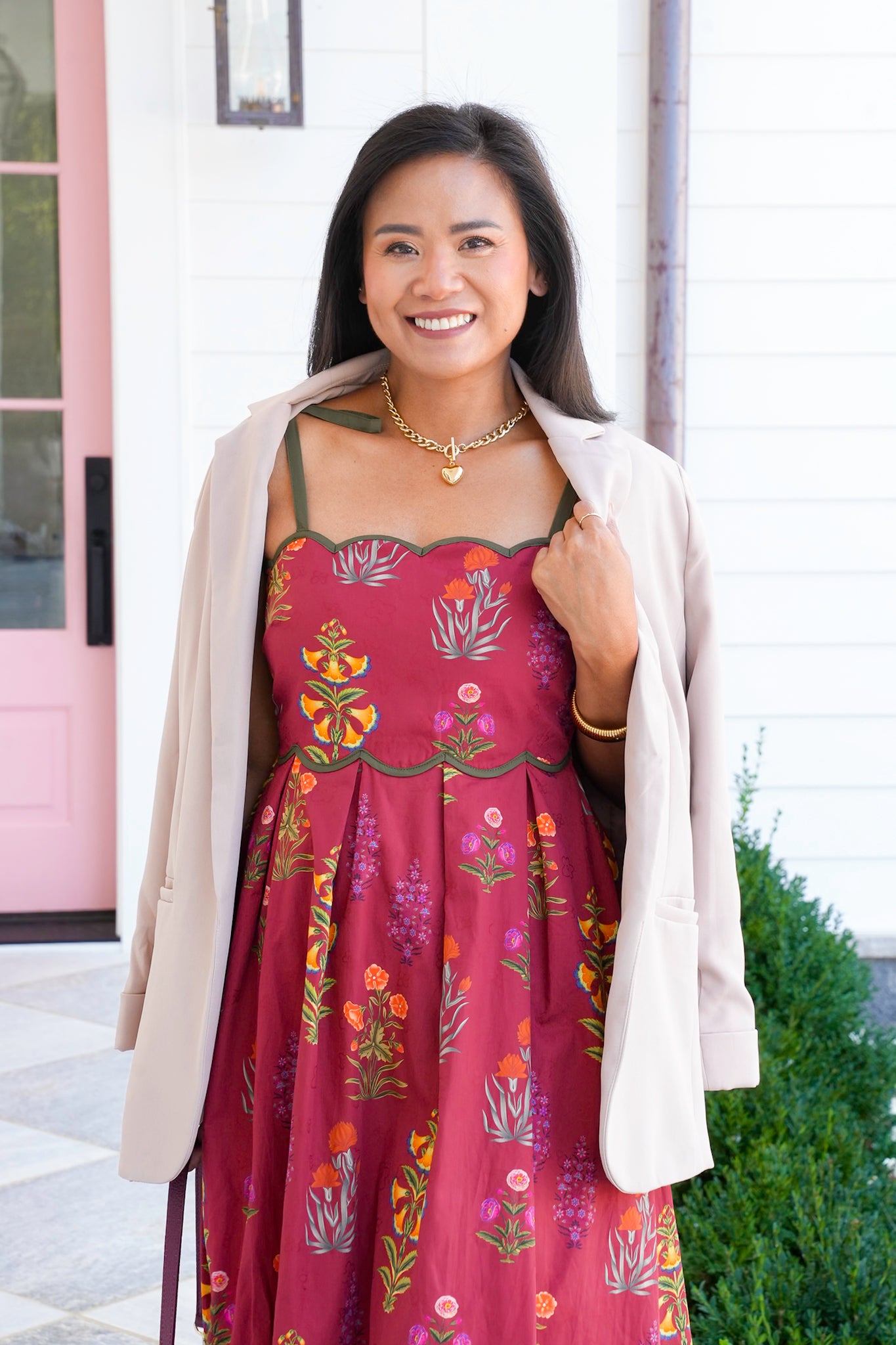 Floral Sleeveless Scalloped Neck Midi Dress