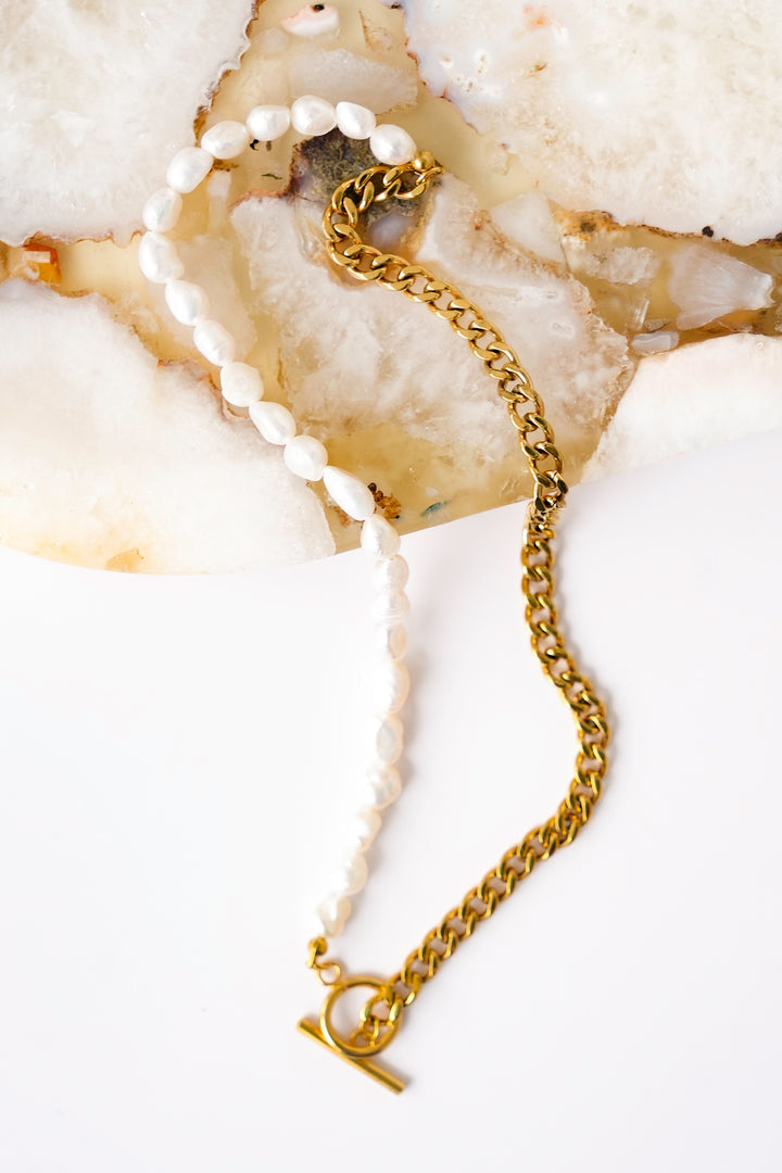 Mila + Stevie Lauren Pearl and Cuban Chain Necklace