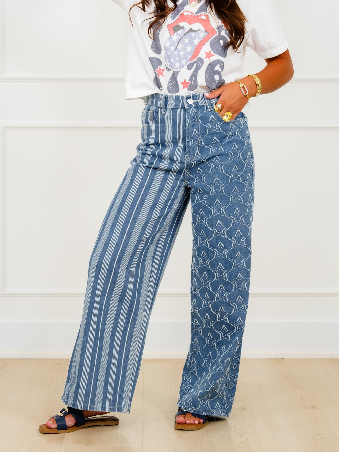 Plus/Reg Stars and Stripes High Rise Straight Leg Pants
