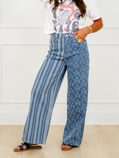 Plus/Reg Stars and Stripes High Rise Straight Leg Pants