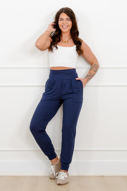 Solid High Waist Joggers with Side Pockets