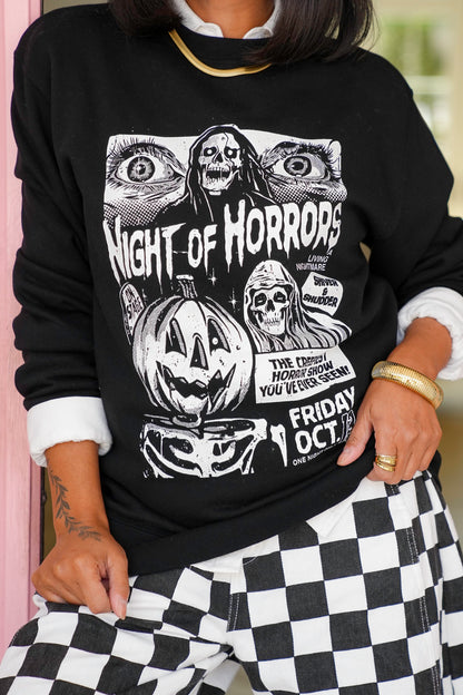 Plus/Reg Long Sleeve "Night Of Horrors" Graphic Sweatshirt