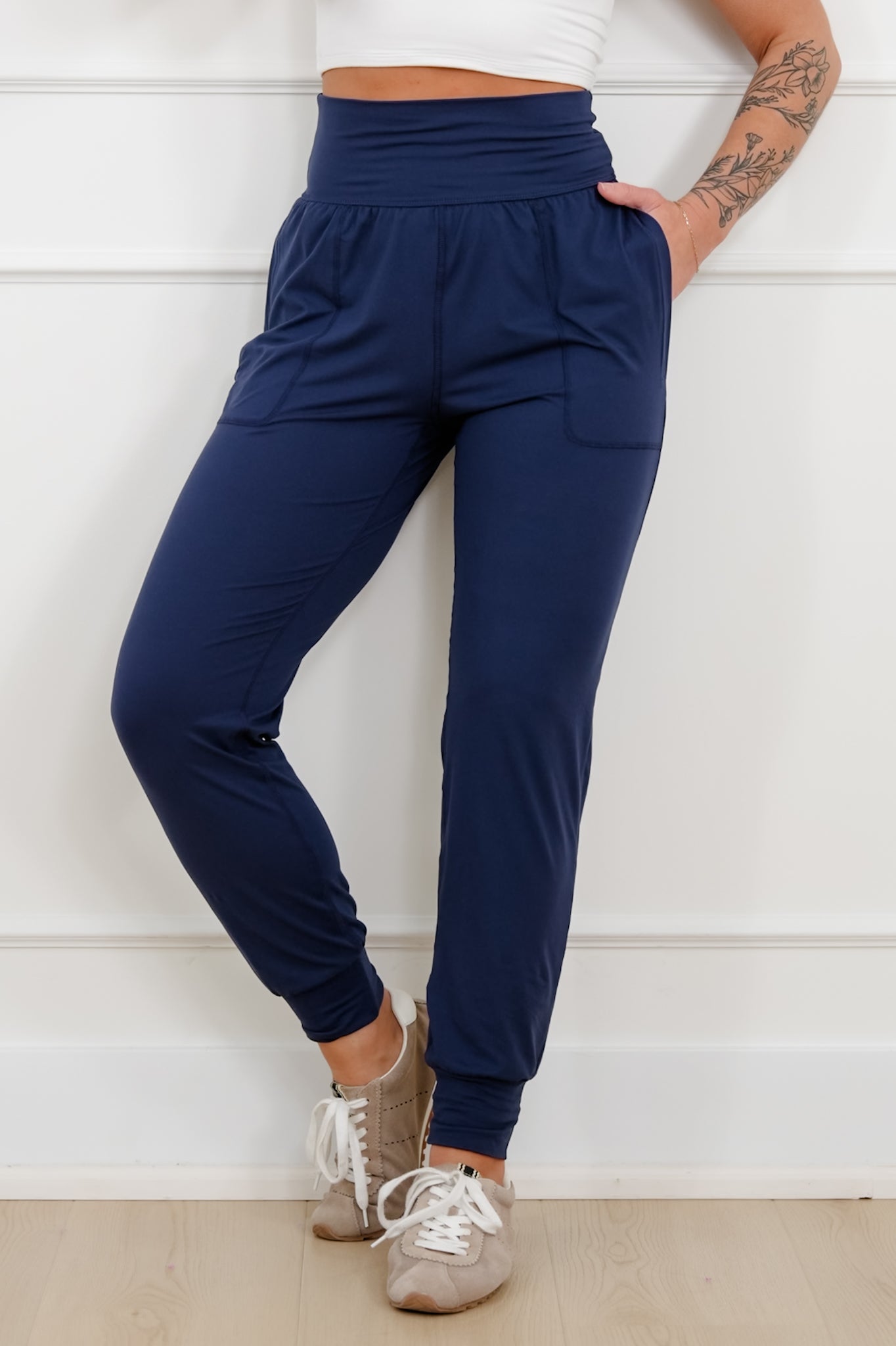 Solid High Waist Joggers with Side Pockets