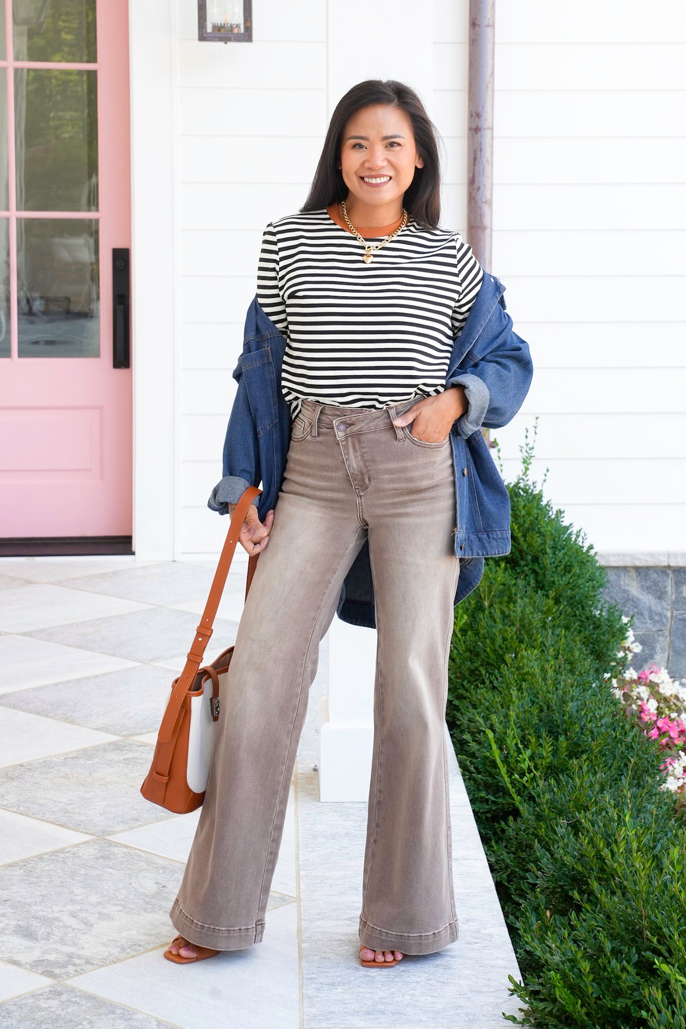 Stripe Long Sleeve Crew Neck Top
