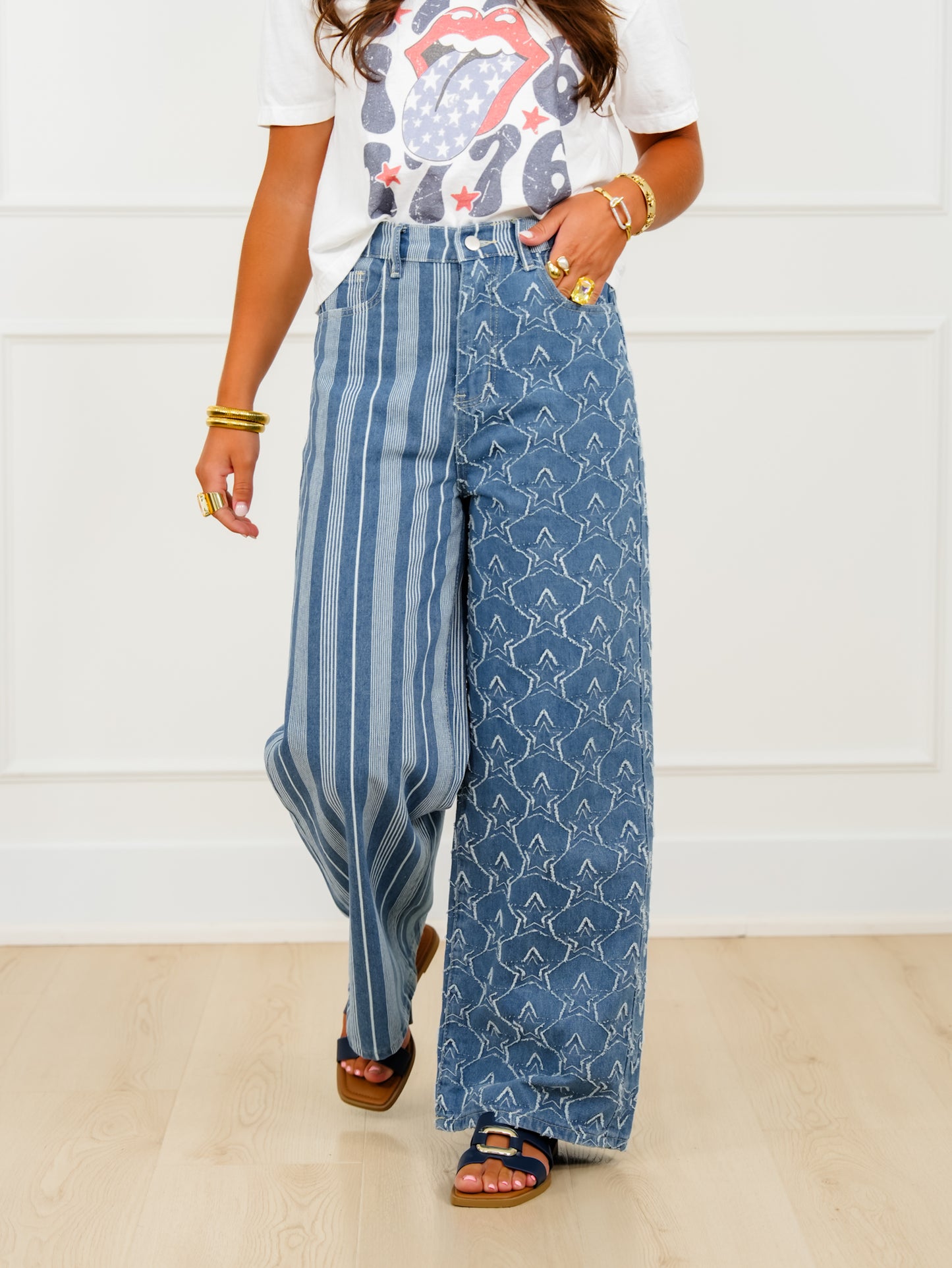 Plus/Reg Stars and Stripes High Rise Straight Leg Pants