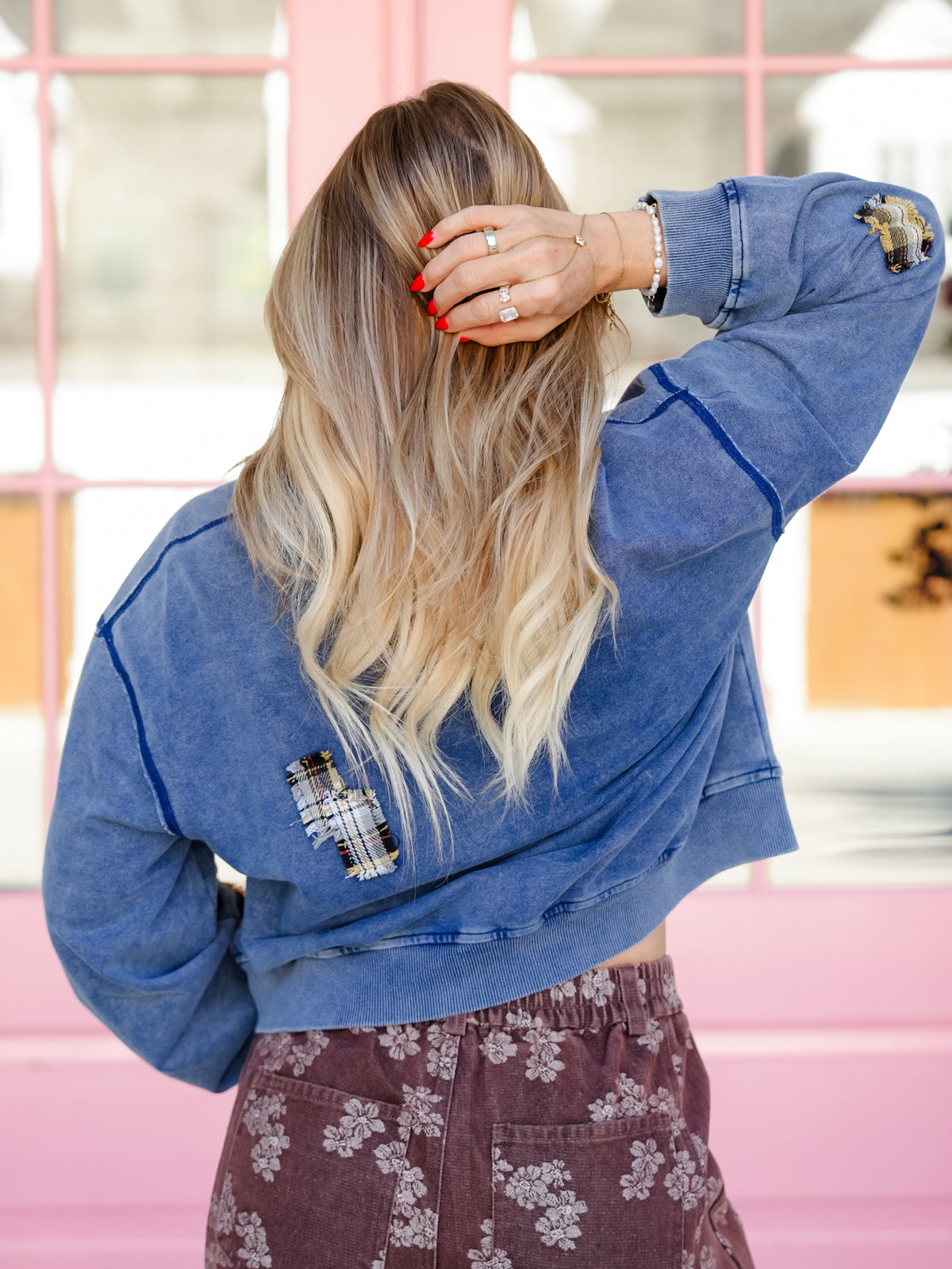 POL Embroidered Sunflower Long Sleeve Half Zip Collared Sweatshirt