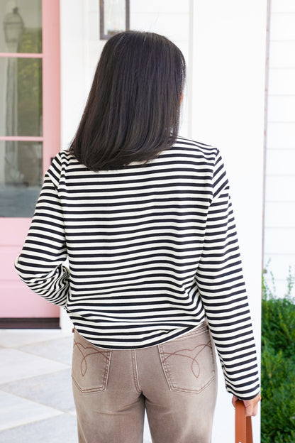 Stripe Long Sleeve Crew Neck Top