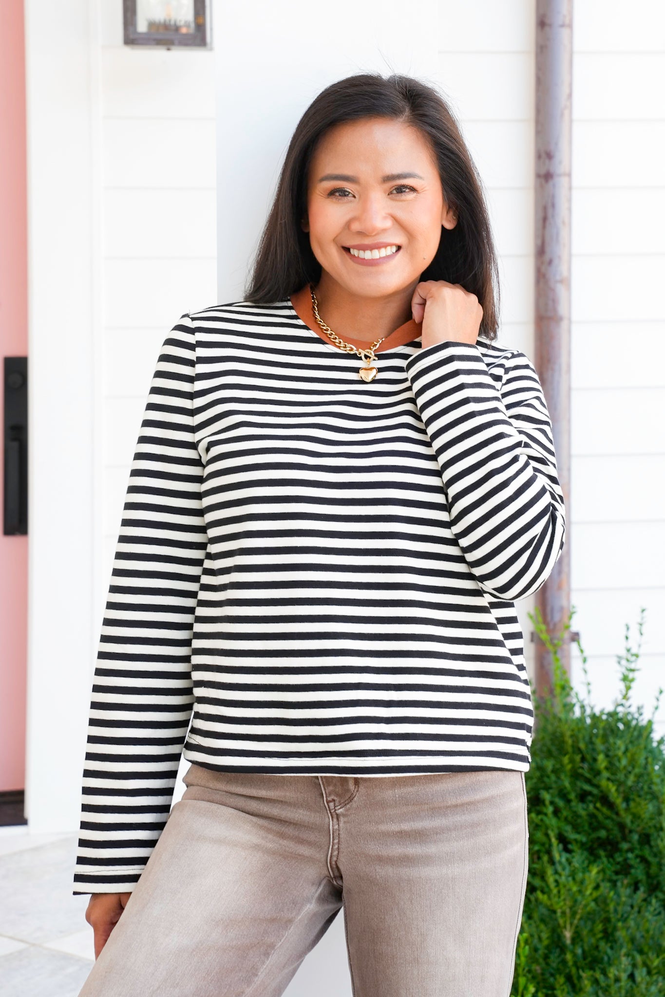Stripe Long Sleeve Crew Neck Top