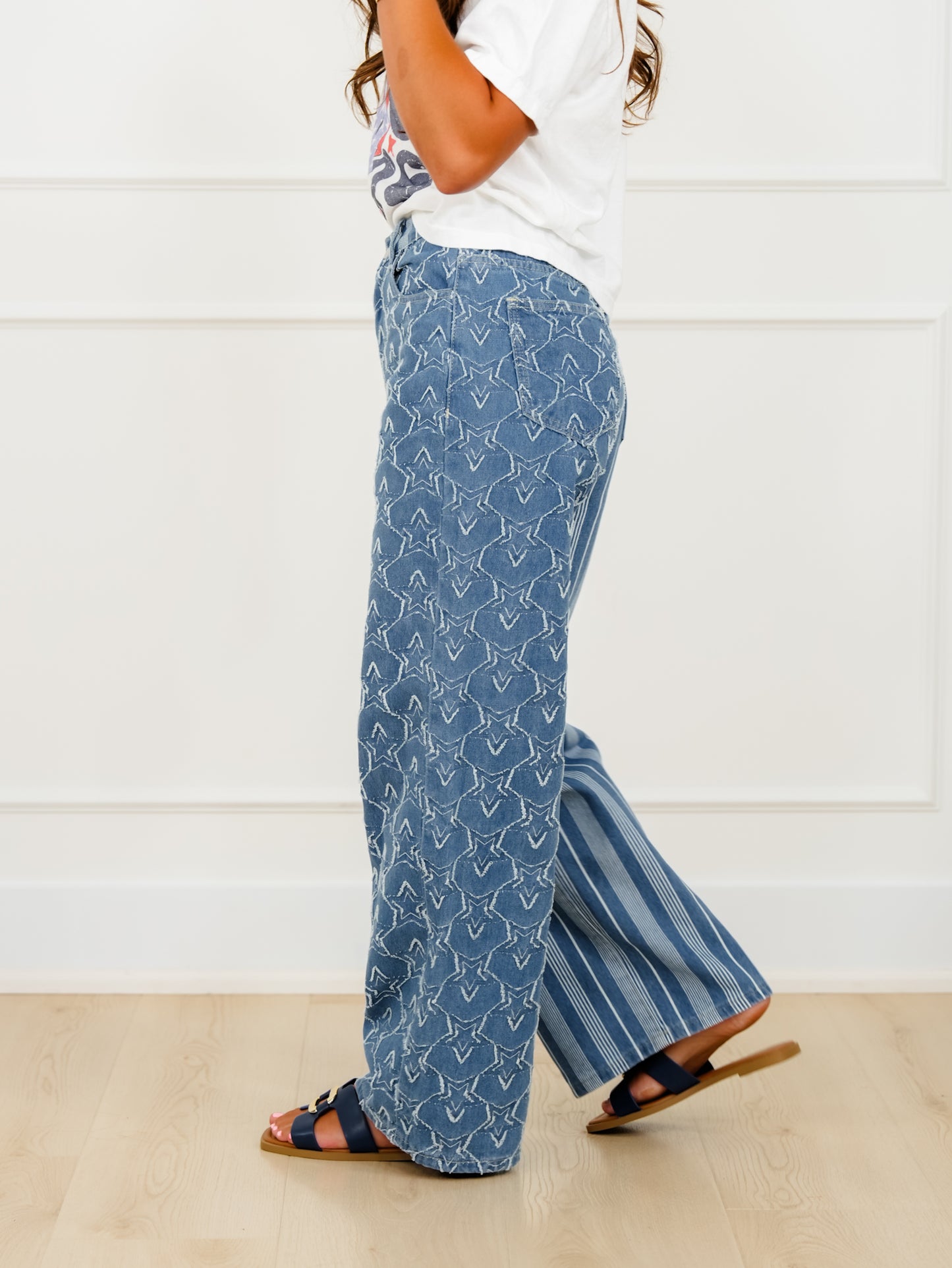 Plus/Reg Stars and Stripes High Rise Straight Leg Pants