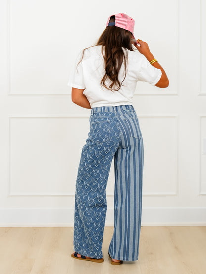 Plus/Reg Stars and Stripes High Rise Straight Leg Pants