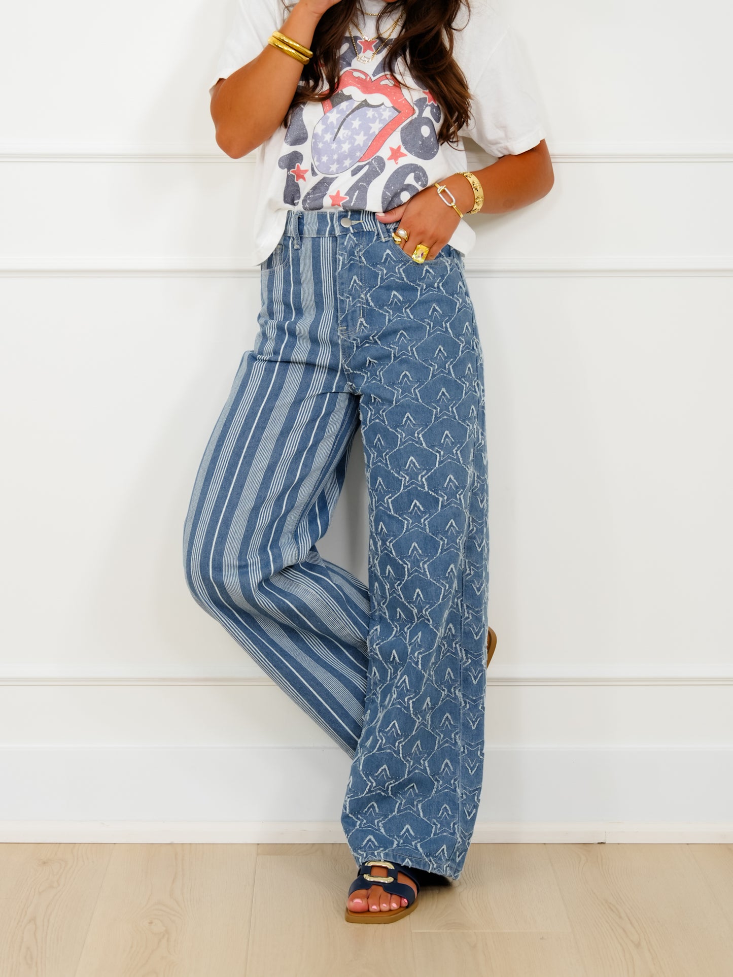 Plus/Reg Stars and Stripes High Rise Straight Leg Pants