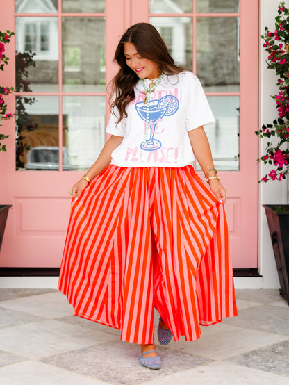 Stripe Elastic Waist Extra Wide Leg Gaucho Pants