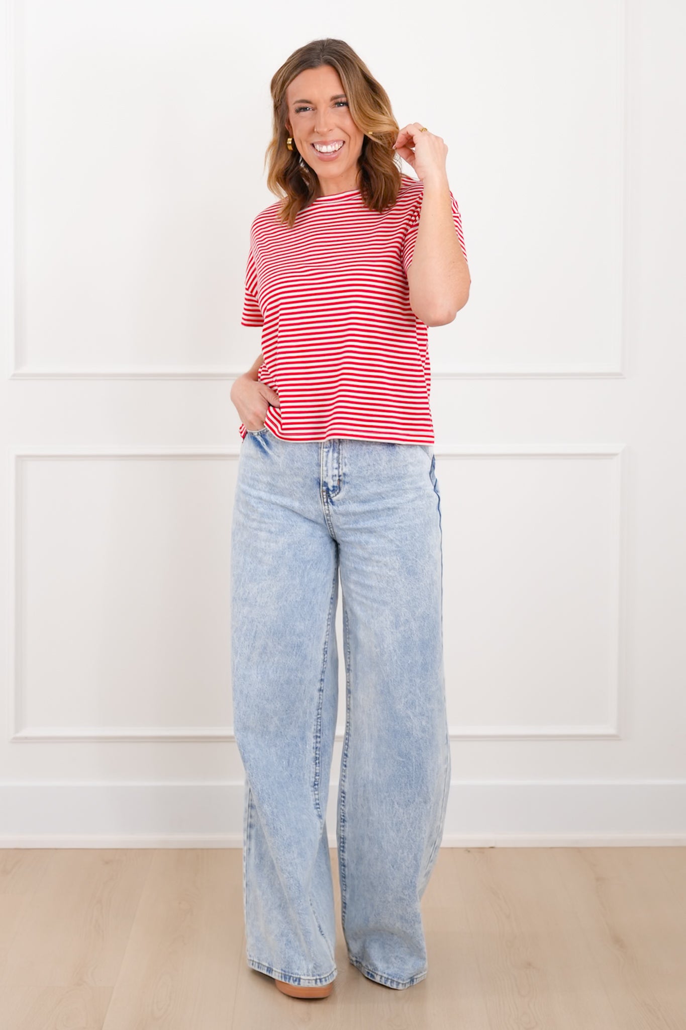 Striped Short Sleeve Round Neck Top