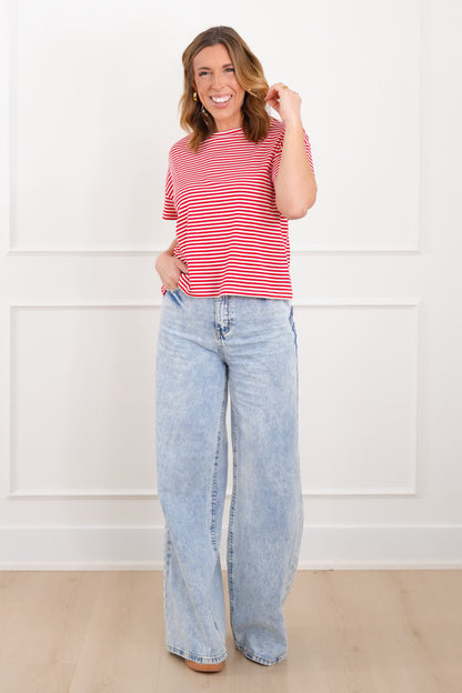 Striped Short Sleeve Round Neck Top