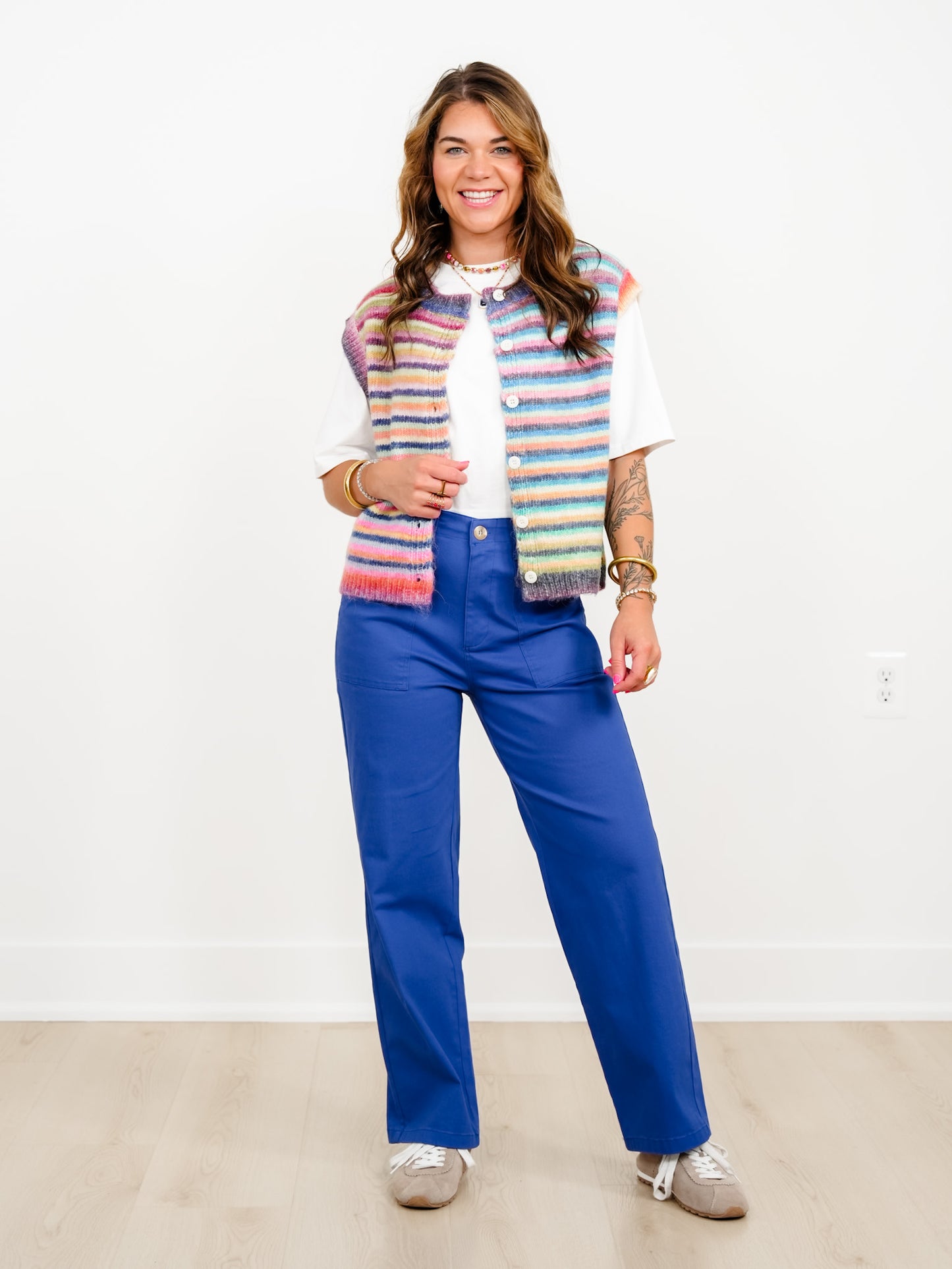 Royal Blue Straight Leg Pants with Patch Pockets