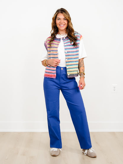 Royal Blue Straight Leg Pants with Patch Pockets