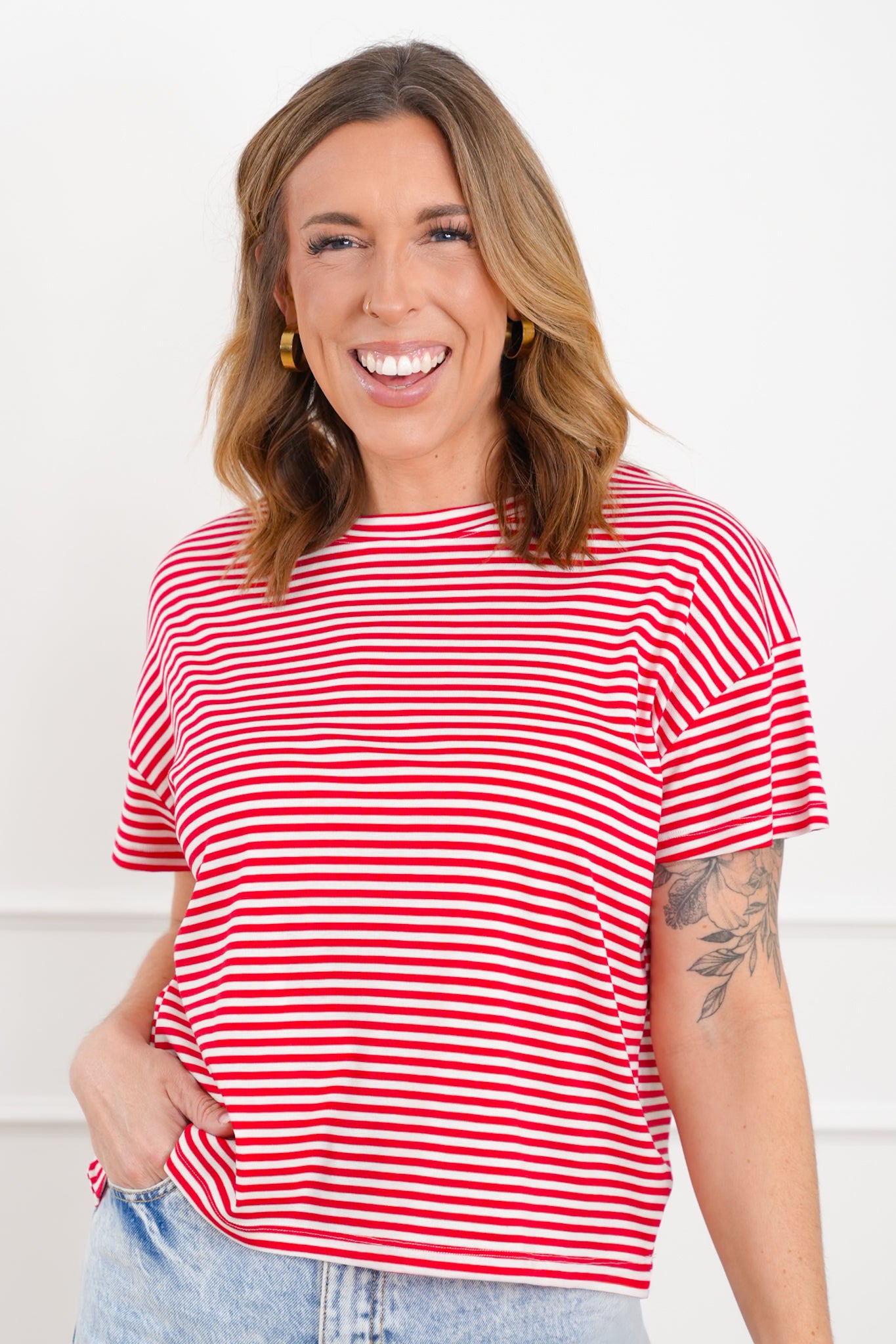 Striped Short Sleeve Round Neck Top