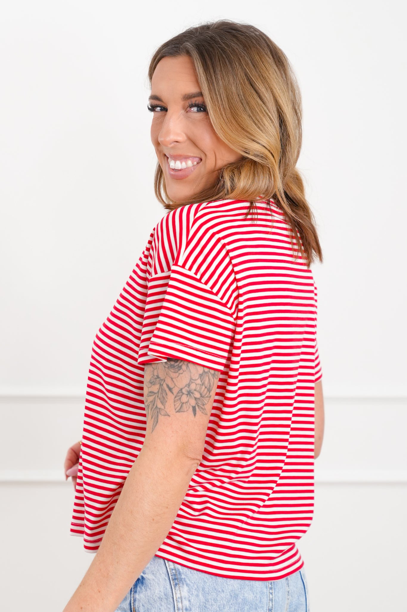 Striped Short Sleeve Round Neck Top