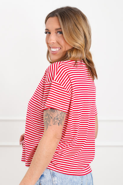 Striped Short Sleeve Round Neck Top