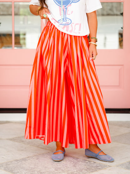 Stripe Elastic Waist Extra Wide Leg Gaucho Pants