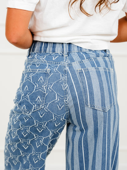 Plus/Reg Stars and Stripes High Rise Straight Leg Pants