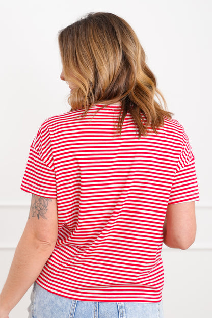 Striped Short Sleeve Round Neck Top