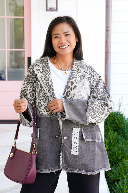 POL Leopard Print Long Sleeve Open Blazer