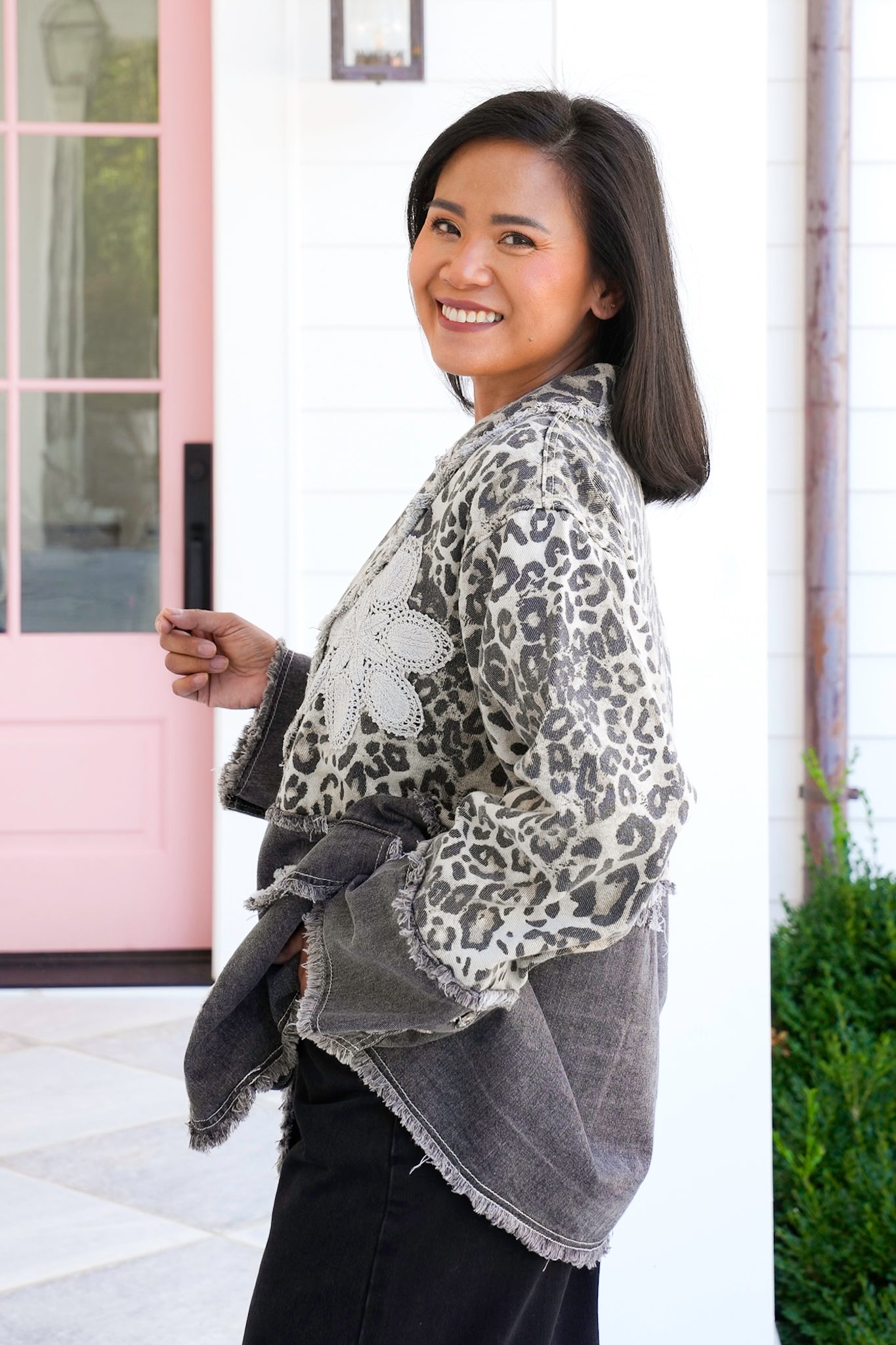 POL Leopard Print Long Sleeve Open Blazer