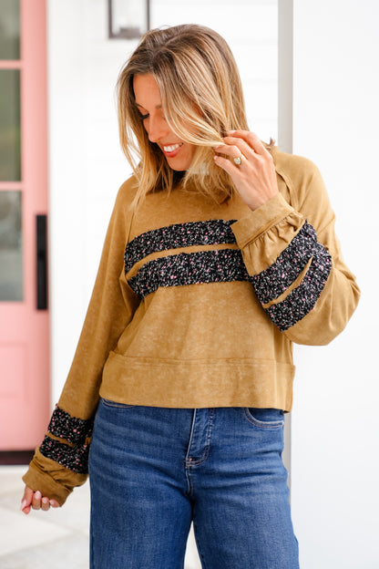 POL Mineral Wash Long Sleeve Round Neck Top