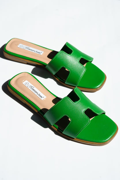 Vegan Leather H Strap Flat Slide Sandals