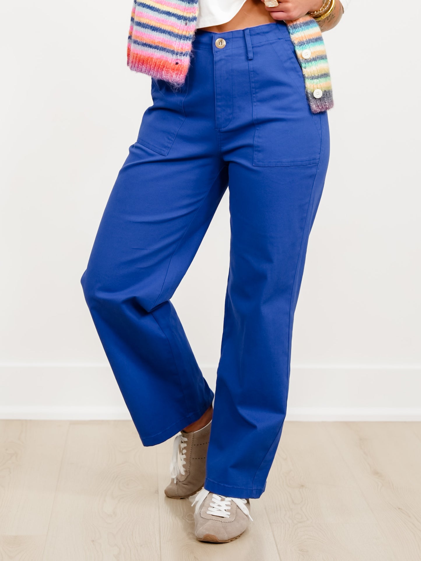Royal Blue Straight Leg Pants with Patch Pockets
