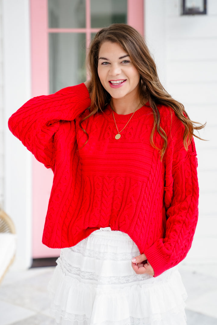 Long Sleeve Pullover Sweater with Flag Pattern Detail