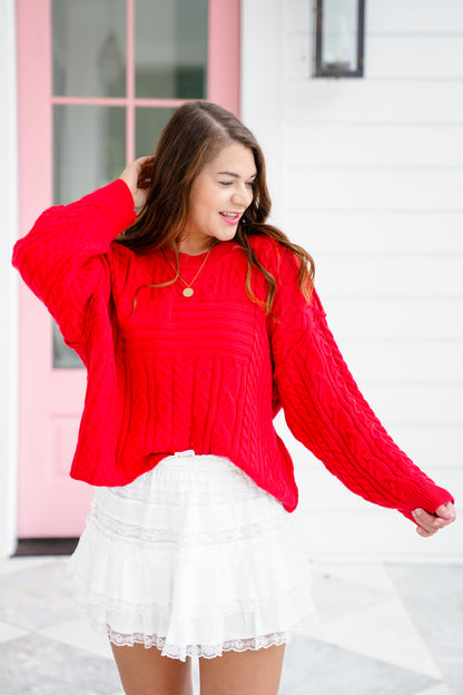 Long Sleeve Pullover Sweater with Flag Pattern Detail