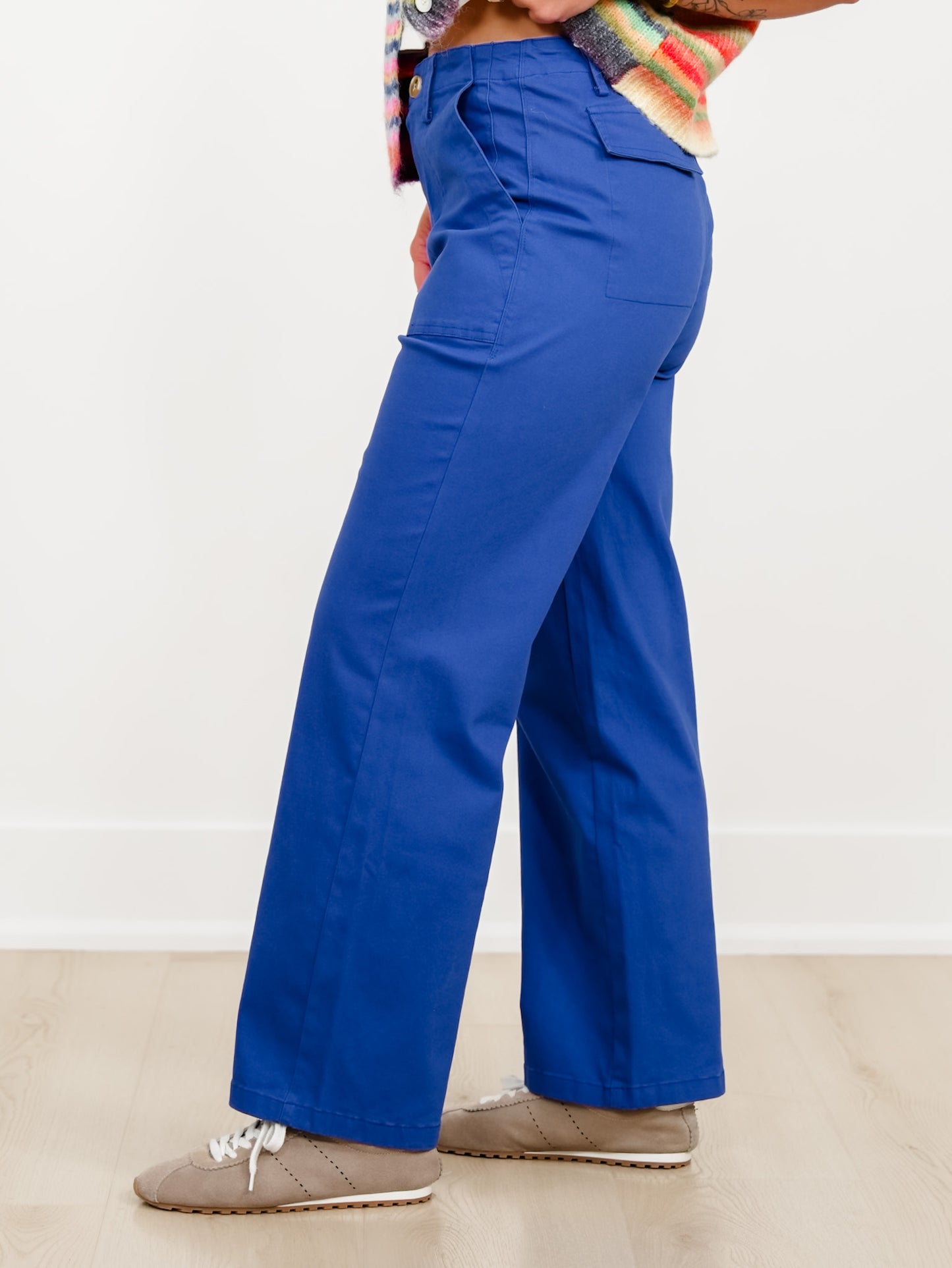 Royal Blue Straight Leg Pants with Patch Pockets