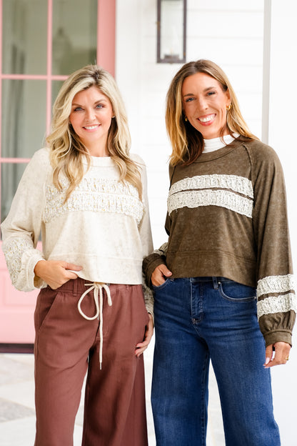 POL Mineral Wash Long Sleeve Round Neck Top