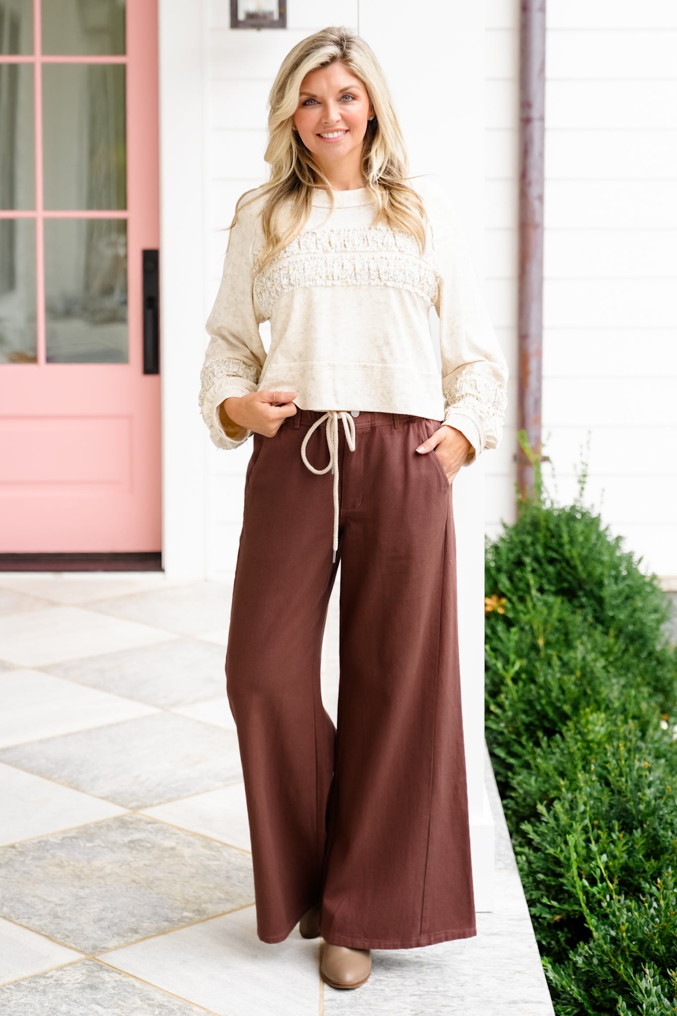 Plus/Reg Relaxed Fit Wide Leg Pants with Drawstring