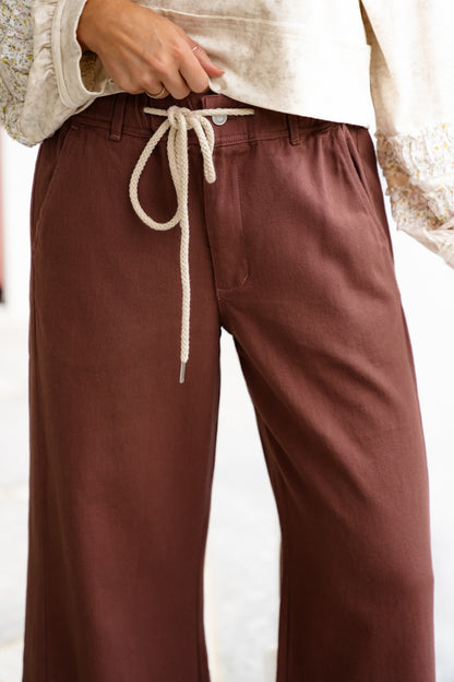 Plus/Reg Relaxed Fit Wide Leg Pants with Drawstring