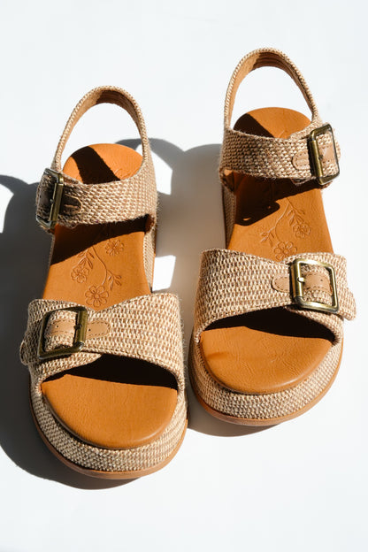 Blowfish Woven Raffia Platform Sandal with Dual Buckle Straps