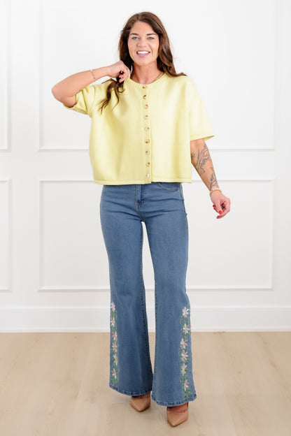 Knit Short Sleeve Button Down Cardigan