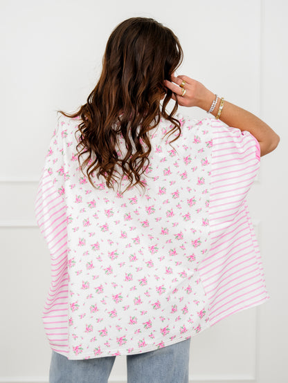 Floral and Stripe Print Short Sleeve Top