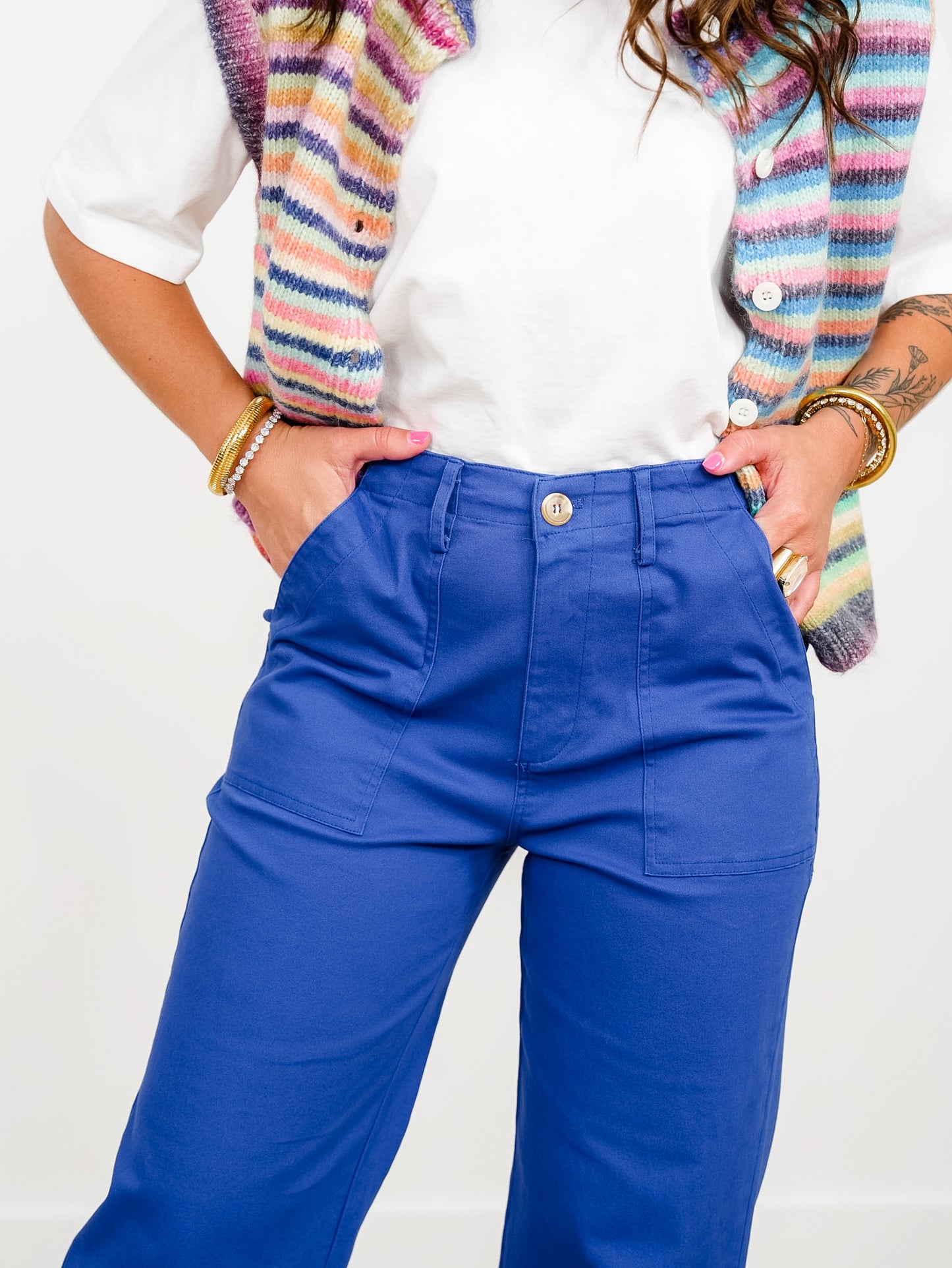 Royal Blue Straight Leg Pants with Patch Pockets