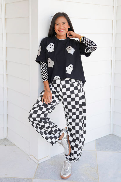 Plus/Reg Short Sleeve Glitter Ghosts Top