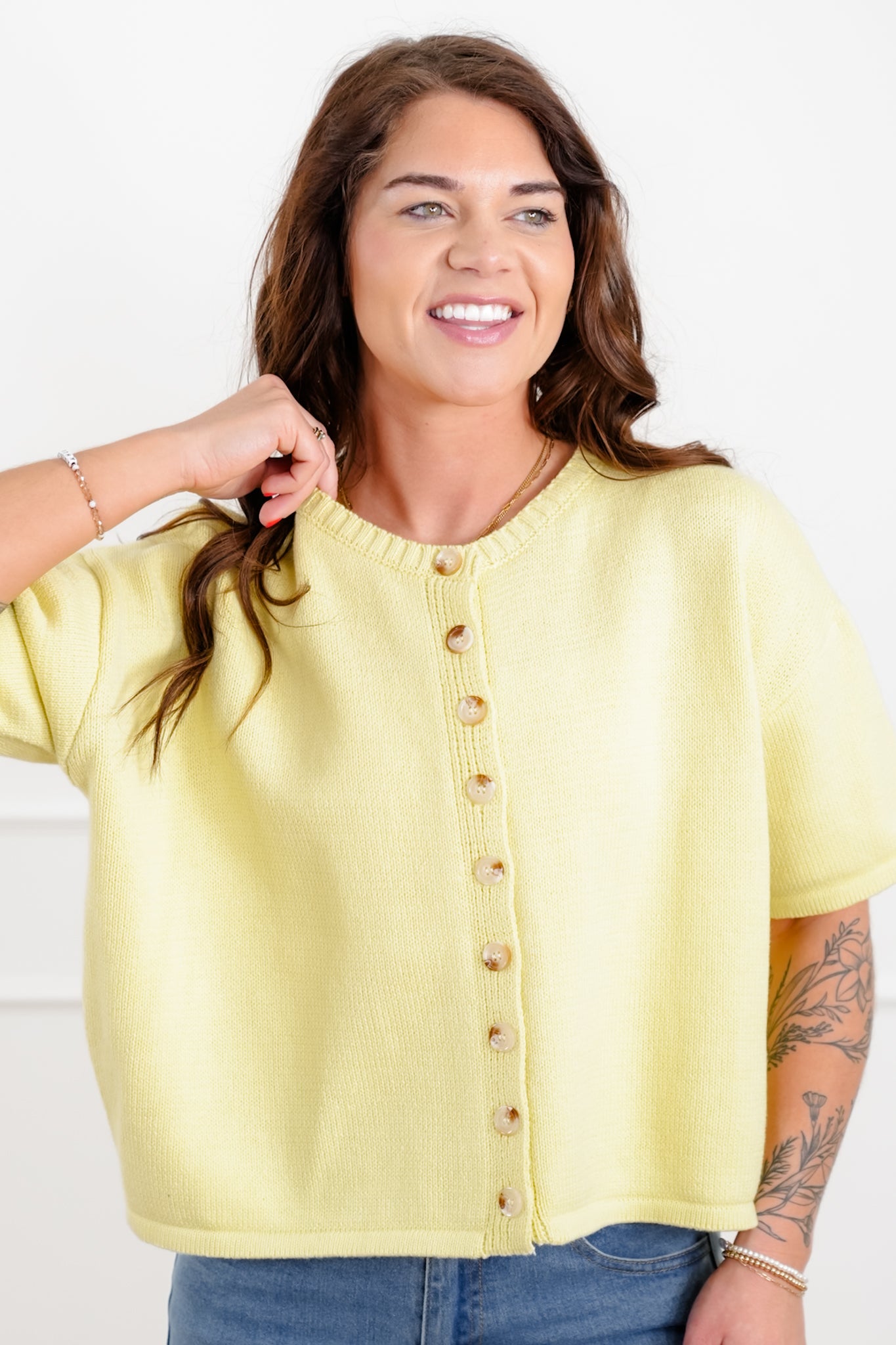 Knit Short Sleeve Button Down Cardigan