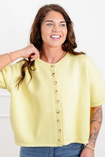 Knit Short Sleeve Button Down Cardigan